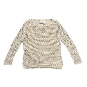 Segue Cream Knit Crochet Vintage 90s Boho Cropped Sleeve Top Women Size Medium